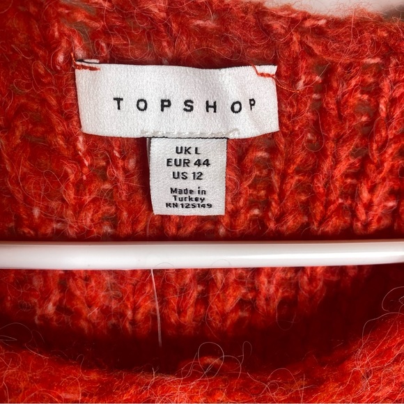Topshop Women Eyelash Loose Knit Sweater 12 Red Petal Pointelle Wool Blend Cozy - Picture 4 of 9